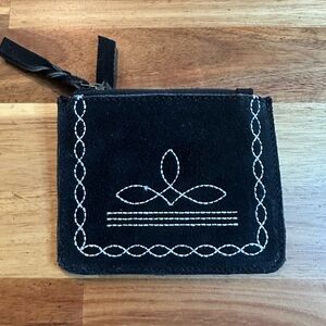 Black Leather Coin Purse with White Stitching| NWOT